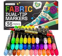 ARTISTRO 36 Fabric Markers - Dual-Tip Fabric Markers Permanent for Clothes - No Bleed Fabric Pens for T-Shirts, Bags, Textile, Canvas, and more (Brush Tip and Fine Tip)