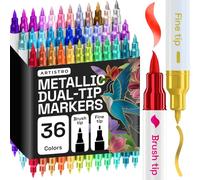 ARTISTRO 36 Metallic Acrylic Paint Markers - Paint Pens for Drawing, Brush + Fine Tips - For Fabric, Rock, Glass, Wood, Eggs - Art & Craft Supplies for Adults, Teens, Kids - Easter Basket Stuffers