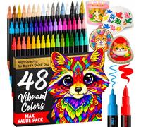 ARTISTRO 48 Acrylic Paint Pens Dual-Tip Brush+Fine for Fabric, Rock & Glass | Water-Based, Quick-Dry & Low-Odour Art Supplies for All Surfaces, Craft Gift for Adults, Teens & Kids, Classroom Must-Haves