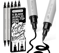 ARTISTRO 5 Black Acrylic Paint Pens - Dual Tip (Brush & Fine) Markers, Multicolor for Fabric, Canvas, Rock, Glass, Wood & Paper - Great DIY & Gift for Kids, Teens - Art Set