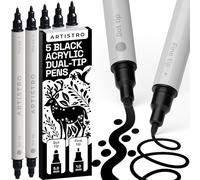 ARTISTRO 5 Black Acrylic Paint Pens for Rock, Fabric, Wood, Glass, Decoration - Dual Tip (Dot & Fine) Paint Markers for Coloring Books for Adults, Teens, Kids - Art and Craft Supplies Kit