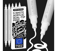 ARTISTRO 5 White Acrylic Paint Pens - Dual Tip (Brush & Fine) Markers, Multicolor for Fabric, Canvas, Rock, Glass, Wood & Paper - Great DIY & Gift for Kids, Teens - Art Set