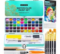 ARTISTRO 50 Watercolour Paint Set - Vivid Colors in Portable Box, Including Palette, Metallic and Fluorescent Colors - Perfect Travel Watercolour Set for Artists, Amateur Hobbyists and Painting Lovers