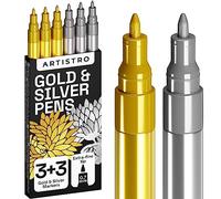 ARTISTRO 6 Acrylic Gold & Silver Paint Pens - 0.7mm Extra-Fine Markers - Great for Greeting Cards, Ornament Decor, & More