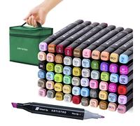 ARTISTRO 60 Dual-Tip Alcohol Markers - Alcohol-Based Pens Set, Chisel + Fine Tip, Quick Dry, Carrying Case Included