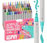 ARTISTRO Acrylic Paint Pens, Acrylic Paint Markers Dual Tip Markers, Acrylic Markers for Fabric, Canvas, Rock, Glass, Wood, Paper, DIY, Paint Markers (Dual Tip Dot + Brush, 72)