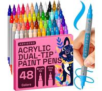 Artistro Acrylic Paint Pens, Art Set, Acrylic Paint Markers with Double Tips, Acrylic Markers for Fabric, Canvas, Stone, Glass, Wood, Paper, DIY (Double Tips + Fine, 48)