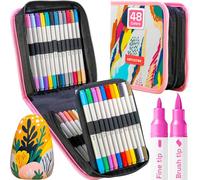 ARTISTRO Acrylic Paint Pens, Dual Tip Acrylic Markers (Brush + Fine, 48 Colors) for Fabric, Canvas, Rock, Glass, Wood, Paper, DIY Projects