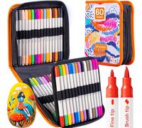 ARTISTRO Acrylic Paint Pens, Dual Tip Brush + Fine Art Markers Set for Fabric, Canvas, Rock, Glass, Wood, Paper, DIY - Multicolor (60 Count)