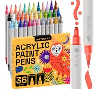 ARTISTRO Acrylic Paint Pens, Dual Tip Markers (Dot + Brush, 36) for Fabric, Canvas, Rock, Glass, Wood, Paper, DIY