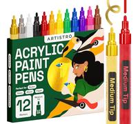 ARTISTRO Acrylic Paint Pens for Rock Painting, Stone, Ceramic, Glass, Wood, Fabric, Canvas, Porcelain. Set of 12 Acrylic Paint Markers Medium Tip
