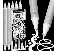ARTISTRO Acrylic Paint Pens Markers for Rock, Fabric, Wood, Glass, Craft, Decoration - Dual-Tip Paint Markers - Stocking Fillers Idea for Teens, Grandkids, Kids - Art Supplies - 5 White Colours