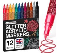 ARTISTRO Glitter Paint Pens for Rock Painting, Stone, Ceramic, Glass, Wood, Fabric, Scrapbooking, DIY Craft Making, Art Supplies, Card Making, Coloring, 12 Acrylic Glitter Markers Extra-Fine Tip 0.7mm