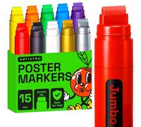 ARTISTRO Poster Markers Jumbo Set Acrylic Markers with 15mm Wide Jumbo Tip for Murals Tagging Posters - Large for Rock Wood Plastic Leather Metal Fabric Ceramic