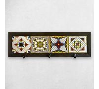 Artistry Home Anatolian Tiles Key Holder Handmade Wooden Wall Hook Rack with Colourful Ceramic Tiles 42x12 cm Decorative Entryway Organiser for Keys and Accessories