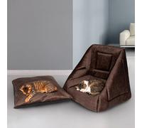 Artistry Home Cat Tent Bed House, 3-in-1 Convertible Design with Plush Cushion, Brown