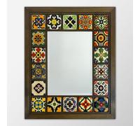 Artistry Home Festival Tile Mosaic Mirror 25x30 cm Handmade Ceramic Tile Wall Mirror Rustic Wood Frame for Bathroom Hallway or Living Room Decor