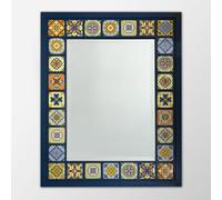 Artistry Home Gr lue Mosaic Mirror 41x51 cm Handmade Ceramic Tile Wall Mirror Rustic Wood Frame for Bathroom Hallway or Living Room Decor
