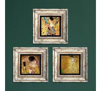 Artistry Home Gustav Klimt Masterpieces Trio Art Prints on Natural Stone with Recycled Frames - Adele Bloch Bauer & Lady with Fan Portraits, The Kiss