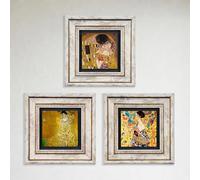 Artistry Home Gustav Klimt Masterpieces Trio Wall Art - Stone Framed Wall Art - Framed Art Prints - Living Room Bedroom Office Decor - Wall Decor Set of 3