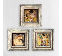Artistry Home Gustav Klimt Vintage Trio Art Prints on Natural Stone with Recycled Frames - Adele Bloch Bauer & Lady with Fan Portraits, The Kiss