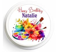 Artists Cake Topper - 7" Round - Edible Icing or Wafer - Personalised Watercolour Art Painter Paint Brush Palette Paints Painter Brushes Cake Decoration