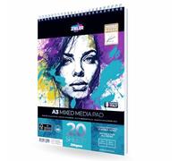 Artists Mixed Media Pad (Spiral Bound) | 250gsm - High White, Lightly Textured Paper | 20 Sheets | Ideal for Pencil, Ink, Charcoal, Pastel & Paints - by Zieler® (A3 (29.7 x 42cm))