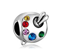 Artist's Palette Charm Compatible with Pandora Bracelets Watercolor Paint Daughter Sister Birthday Yellow Red Pink Blue Green CZ