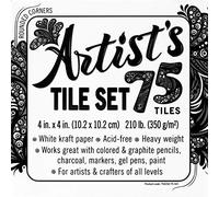 Artist's Tile Set: White Thick 210 lb Paper, 17pt, 4x4 inches. Pack of 75 Square Sheets. Heavyweight Paper for tangles, Patterns, Mandalas and Miniature Drawings. Blank Index Flash Note Cards