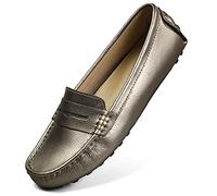 Artisure Women's Classic Comfort Leather Penny Loafers Casual Slip-Ons Lightweight Walking Flats Driving Mocs Boat Shoes, Metallic Champagne, 9 UK
