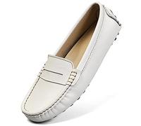 Artisure Women's Classic Comfort Leather Penny Loafers Casual Slip-Ons Lightweight Walking Flats Driving Mocs Boat Shoes, White, 7.5