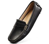 Artisure Women's Classic Comfort Leather Penny Loafers Casual Slip-Ons Lightweight Walking Flats Driving Mocs Boat Shoes, Black, 6.5 UK