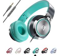 Artix CL750 Wired Headphones with Mic & Volume Control - 90% Noise Cancelling Headphones Wired, Over Ear Head phone Cable - Foldable Plug In Headphones for Laptop, PC, iPad & Computer (Aux Jack 3.5mm)