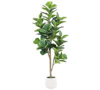 Artizone Fiddle Leaf Fig Artificial Tree with White Pot, Fake Plants Indoor for Home Office Decor (5FT)