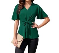 ArtJuly Womens Cute Peplum Tops Summer Dressy Casual Blouse Short Sleeve Shirts V Neck Flowy Tunic, Dark Green, S