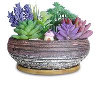 ARTKETTY 20.3 CM Large Round Succulent Plant Pots with Drainage Tray Ceramic Bonsai Pots for Indoor/Outdoor Plants Garden Decorative Cactus Flower Plant Bowl