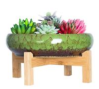 ARTKETTY Bonsai Pot - Large Succulent Pot with Stand Shallow Plant Pot with Mess Drainage Screen, 25.4 CM Ceramic Flower Plant Container Bowl for Indoor/Outdoor (Green)