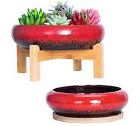 ARTKETTY Plant Pots Indoor - 18.5/25 CM Large Bonsai Pots with Trays Set of 2, Colorful Succulent Plant Pots Ceramic Pots for Cactus Plants Garden Decorative Flower Pot