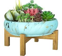 ARTKETTY Plant Pots Indoor, 25.5 CM Large Flower Pot with Drainage Stand Marble Succulent Plant Pot, Shallow Ceramic Pots for Outdoor Cactus Plants Decorative Garden Bonsai Plant Bowl