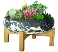 ARTKETTY Succulent Plant Pot, 25.5 CM Large Bonsai Pots with Drainage Stand, Shallow Marble Cactus Plant Pot Ceramic Pots for Indoor/Outdoor Succulent Plants Decorative Garden Flower Plant Bowl