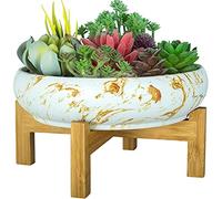 ARTKETTY Succulent Plant Pot, 25.5 CM Large Bonsai Pots with Drainage Stand, Shallow Marble Cactus Plant Pot Ceramic Pots for Indoor/Outdoor Succulent Plants Decorative Garden Flower Plant Bowl