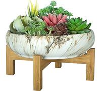 ARTKETTY Succulent Plant Pot, 25.5 CM Large Bonsai Pots with Drainage Stand, Shallow Marble Cactus Plant Pot Ceramic Pots for Indoor/Outdoor Succulent Plants Decorative Garden Flower Plant Bowl