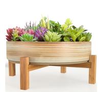 ARTKETTY Succulent Plant Pots - 29 CM Ceramic Bonsai Pot with Drainage Stand, Large Plant Pot for Indoor Cactus Plants Shallow Flower Planter Bowl
