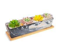 ARTKETTY Succulent Plant Pots - Large Succulent Planters with Drainage Tray, Window Sill Planter, Long Rectangle Ceramic Pot for Indoor Cactus Plants Shallow Bonsai Window Box