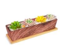 ARTKETTY Succulent Plant Pots - Large Succulent Planters with Drainage Tray, Window Sill Planter, Long Rectangle Ceramic Pot for Indoor Cactus Plants Shallow Bonsai Window Box