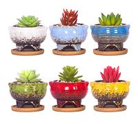 ARTKETTY Succulent Pots - 4 Inch Small Succulent Planters Pots with Drainage Set of 6, Ceramic Pots for Indoor Flower Plants Cactus Pot Bonsai Planter Container