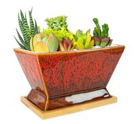 ARTKETTY Succulent Pots - 7 Inch Large Plant Pot with Drainage Tray, Shallow Ceramic Planters for Indoor Outdoor Plants, Modern Cactus Bonsai Plant Container Decorative Home Office