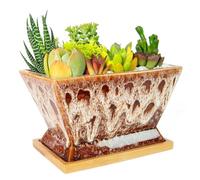 ARTKETTY Succulent Pots - 7 Inch Large Plant Pot with Drainage Tray, Shallow Ceramic Pots for Indoor Plants, Modern Cactus Bonsai Plant Container Decorative Home Office