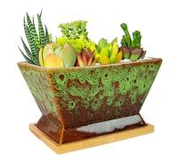 ARTKETTY Succulent Pots - 7 Inch Large Plant Pot with Drainage Tray, Shallow Ceramic Pots for Indoor Plants, Modern Cactus Bonsai Plant Container Decorative Home Office