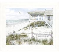 Artko Artistic Coastal Framed Print - Beachfront Home & Seascape Picture - ‘The Beach House’ by Richard Macneil - Ready to Hang Wall Art - Seaside Themed Home Décor - 37cm x 31cm
